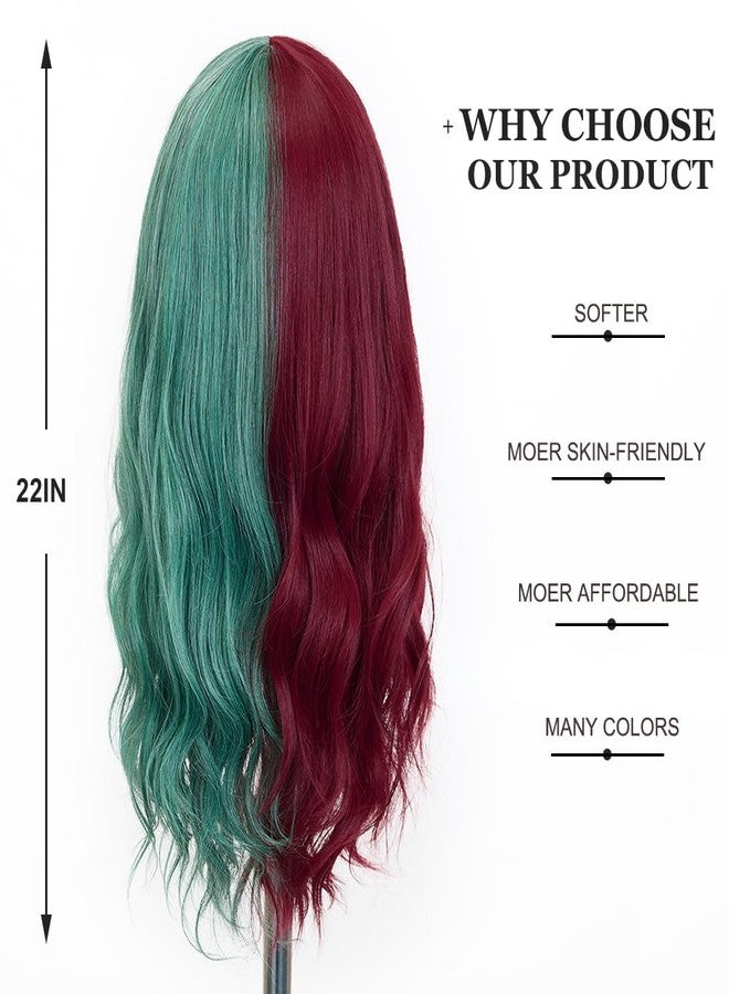 اسمي شعر مستعار صناعي طويل مموج باللونين الأحمر والأخضر من إسمي، بطول 22 بوصة، مع غرة هوائية كثيفة، مناسب لحفلات التنكر والهالوين. - Image 4